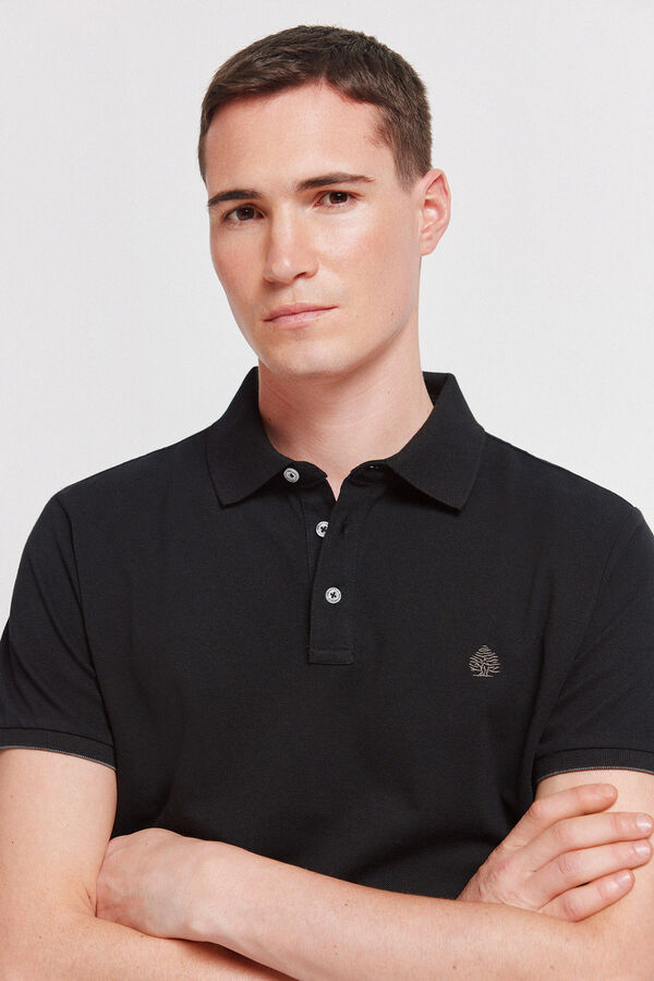 Springfield Piqu&eacute; contrast cuff slim fit polo shirt black