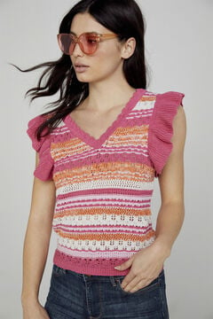 Springfield Jersey-knit top with ruffles pink