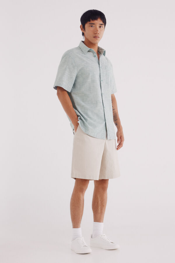 Springfield short sleeve sleeved linen shirt green