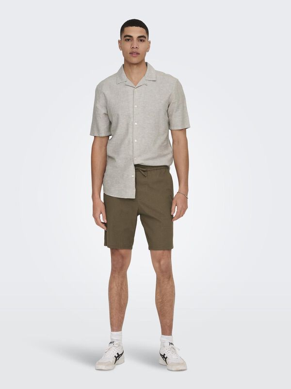 Only & Sons Linen shirt with short sleeves grey