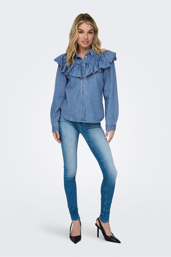 Only Camisa denim con volante azul