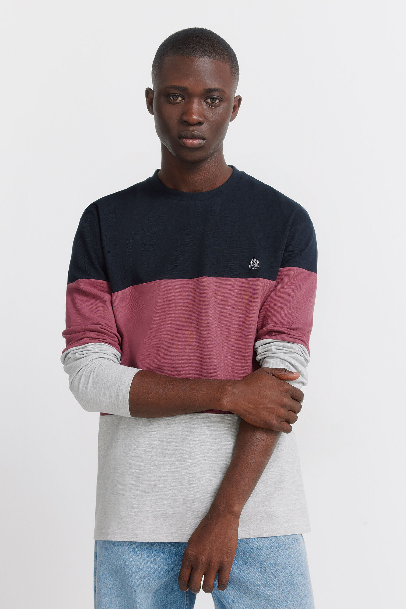 Springfield long sleeve piqu&eacute; block t-shirt
