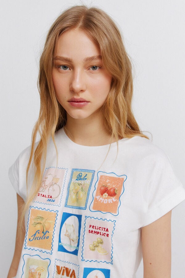 Springfield Printed short sleeve T-shirt beige