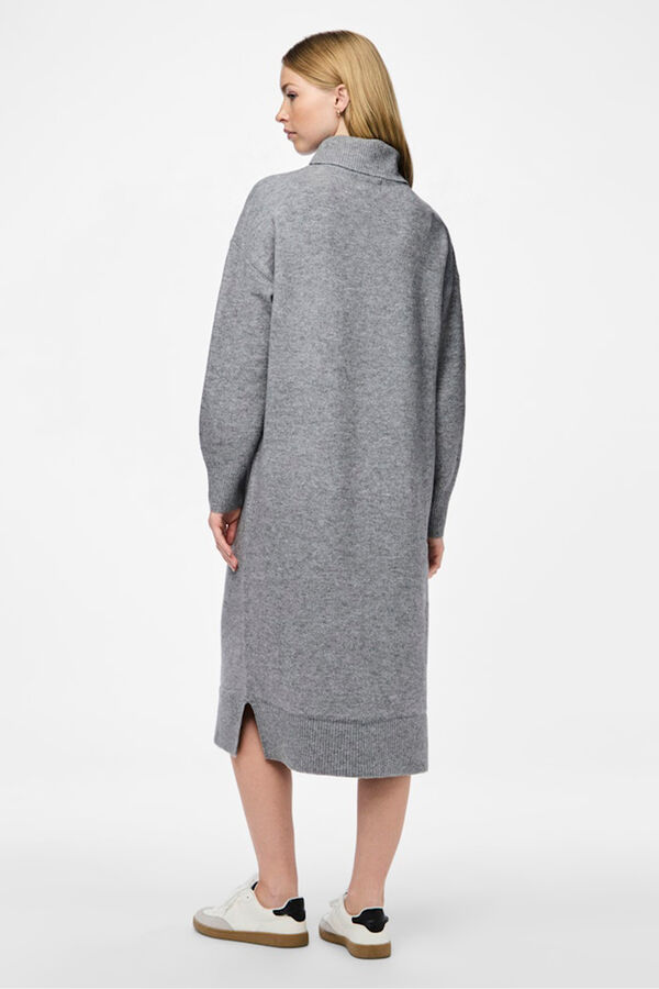 Pieces Vestido midi de malha com gola alta cinzento