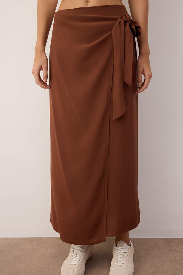 Trendyol Wrap long skirt with tie nude