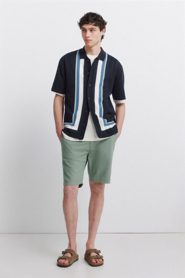 Springfield Vertical striped short sleeve cardigan blue