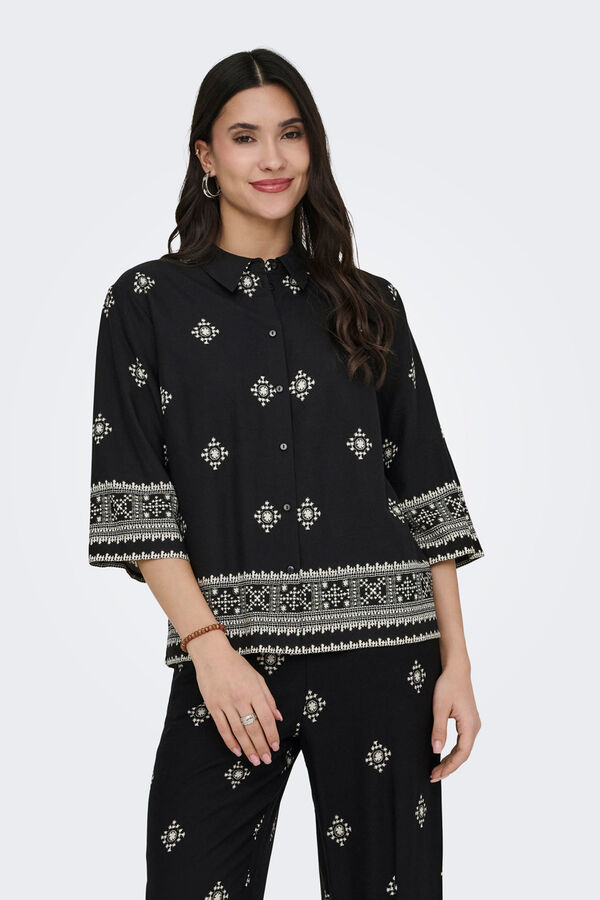 JDY Camisa manga ancha 3/4 negro