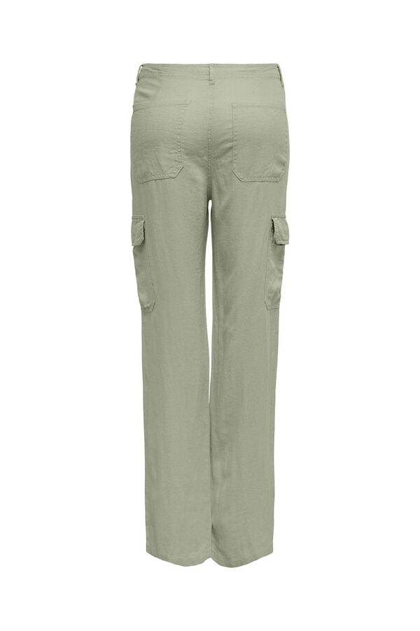 Springfield Long linen cargo trousers green