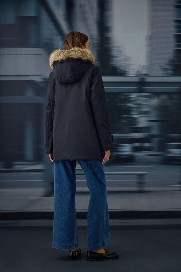 Springfield Parka hood faux fur buckle blue