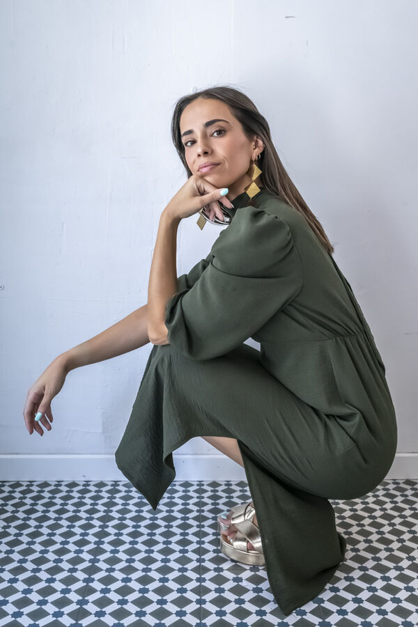 Cul Sac Vestido midi frunces kaki