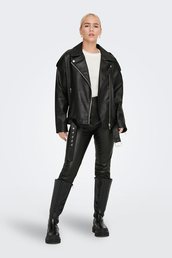 Springfield Oversize faux leather biker jacket black