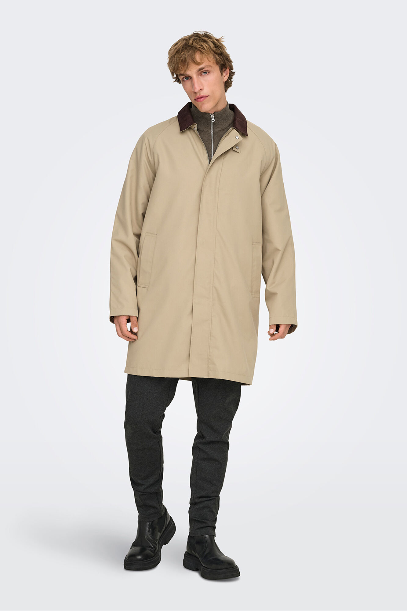 Only & Sons Abrigo con cuello pana