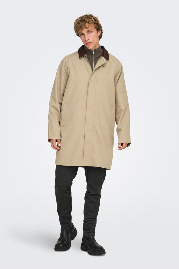 Only & Sons Abrigo con cuello pana beige