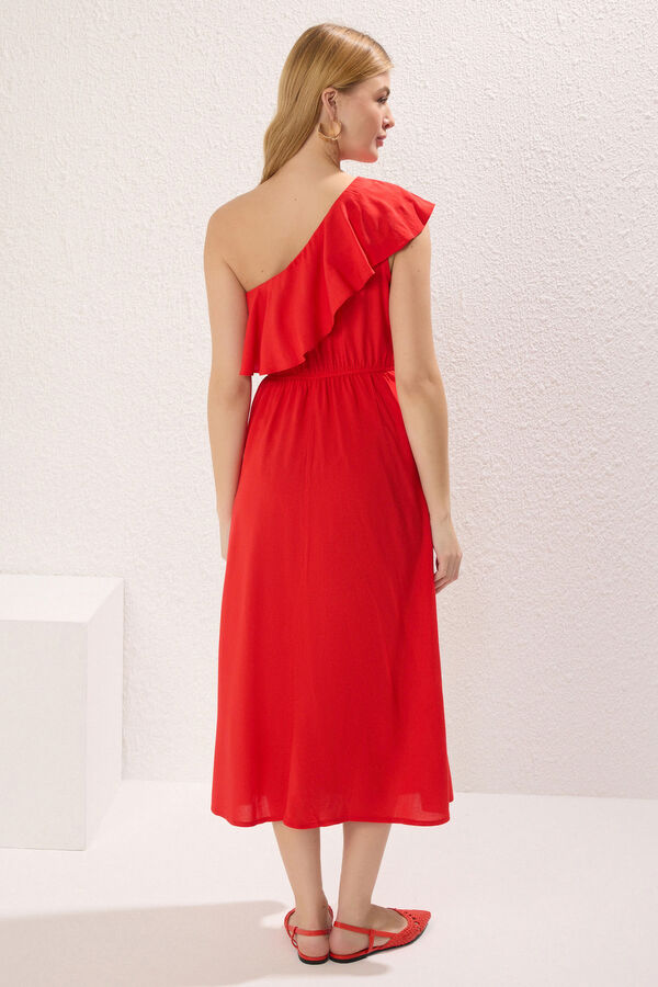 Trendyol Vestido midi volante rojo