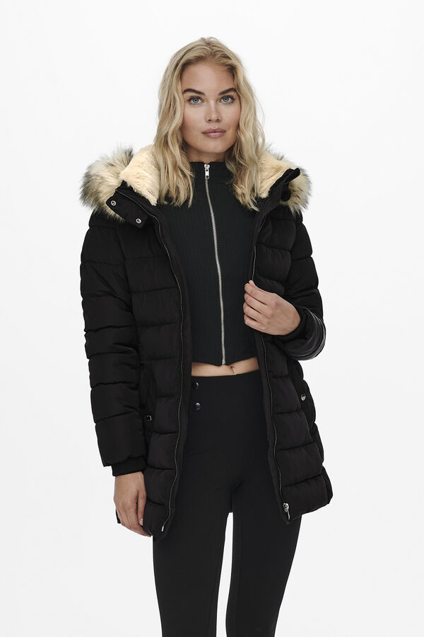 Springfield Puffer coat with faux fur hood crna
