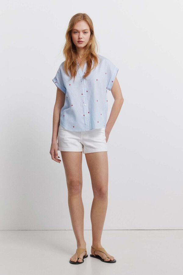 Springfield Cotton mandarin collar shirt blue