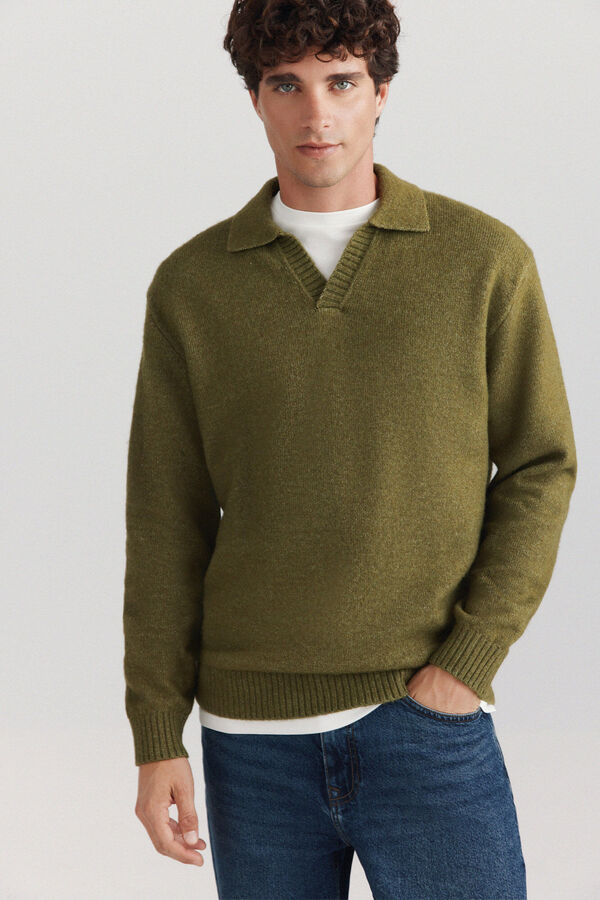 Springfield Soft touch polo neck jumper green