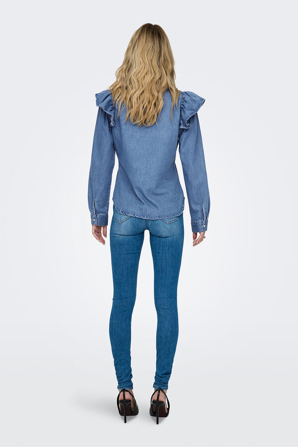 Only Camisa denim con volante azul