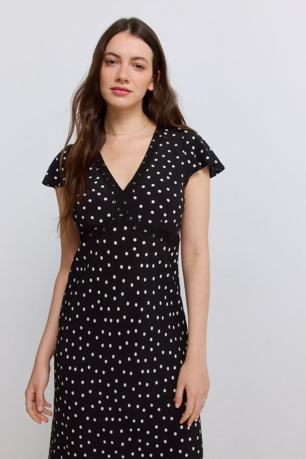 Springfield Printed lace midi dress black