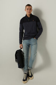 Springfield High neck jumper with zip blue