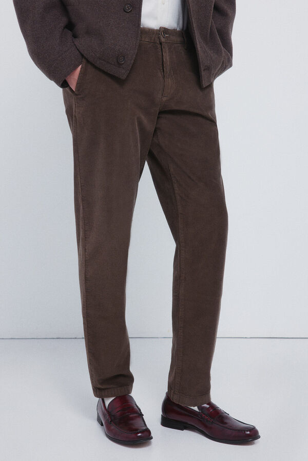 Springfield Pantalón chino pana lavada comfort slim fit estampado