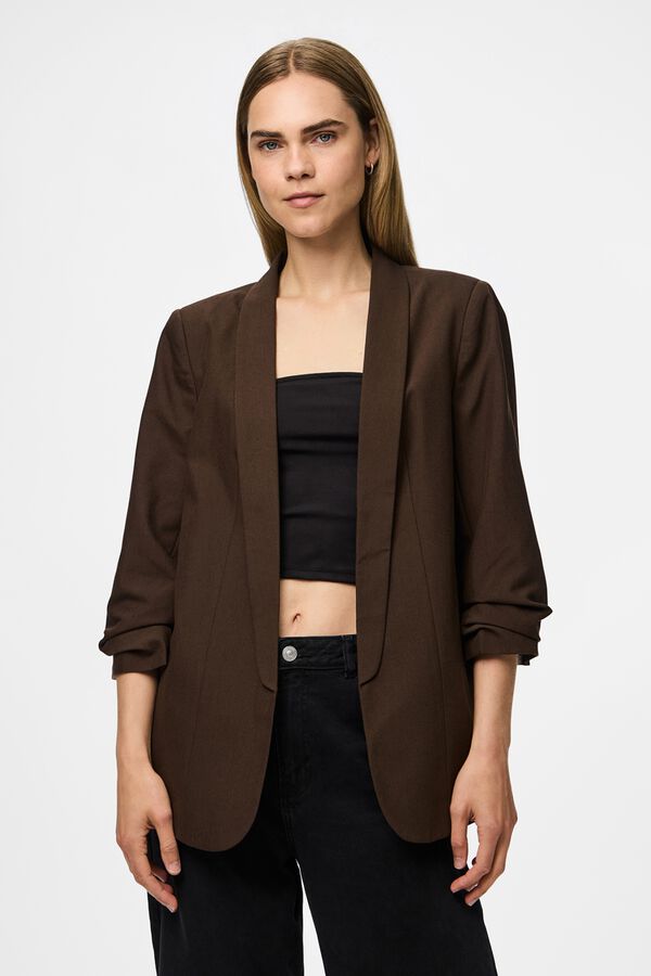 Pieces 3/4 sleeve blazer brown