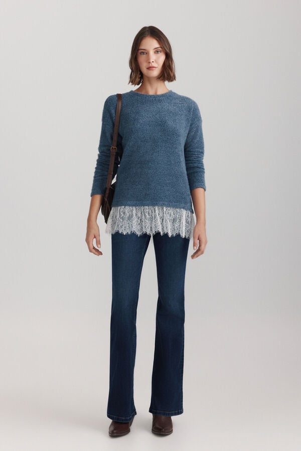 Springfield Camisola fina com folho de renda azul