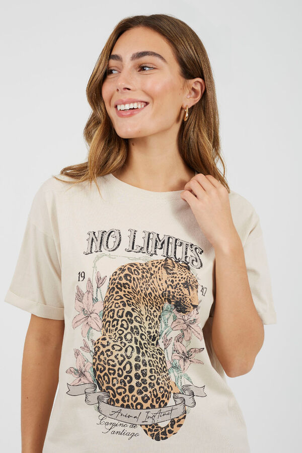 Brave Soul Camiseta con estampado frontal beige