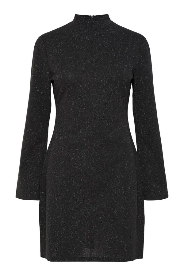 Pieces Vestido corto manga larga lurex negro