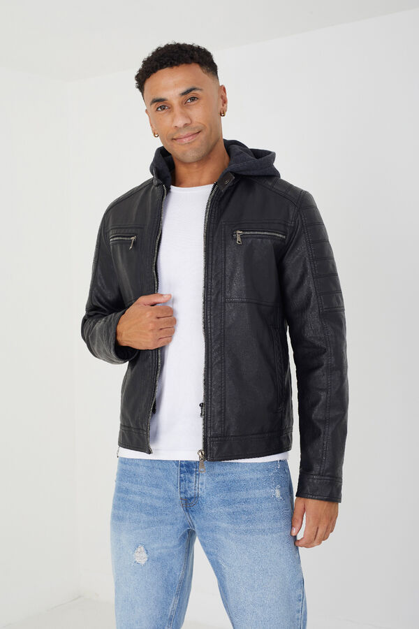 Brave Soul Casaco de motociclista com capuz preto