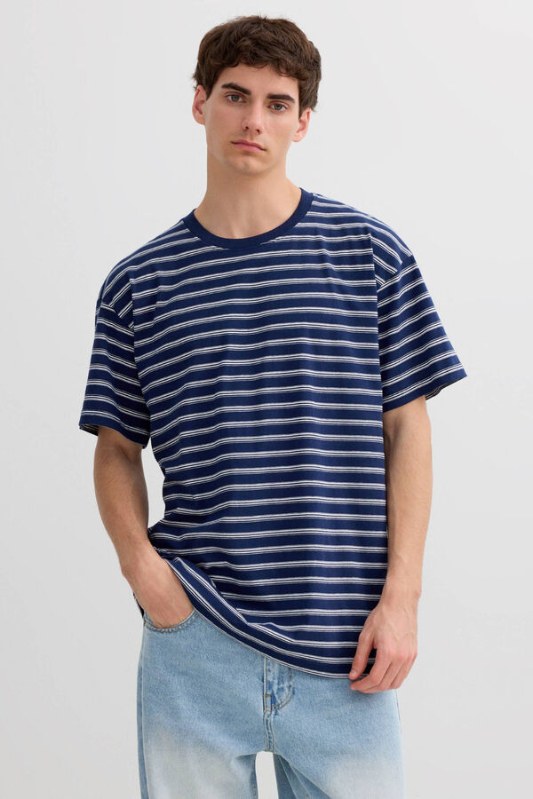 Inside Striped short sleeve T-shirt blue