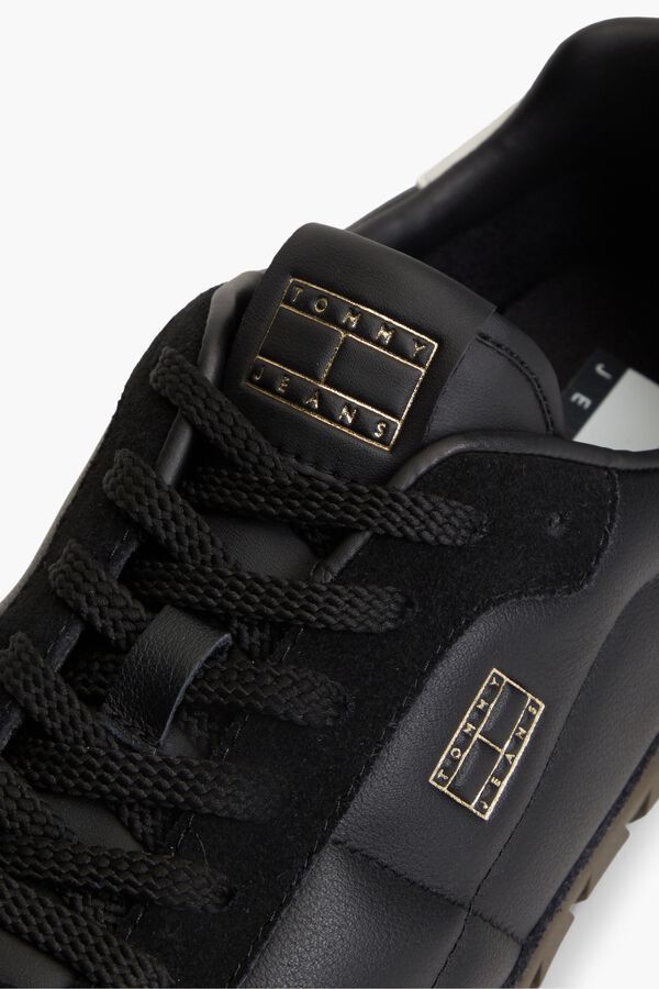 Tommy Jeans Leather sneakers with flag black