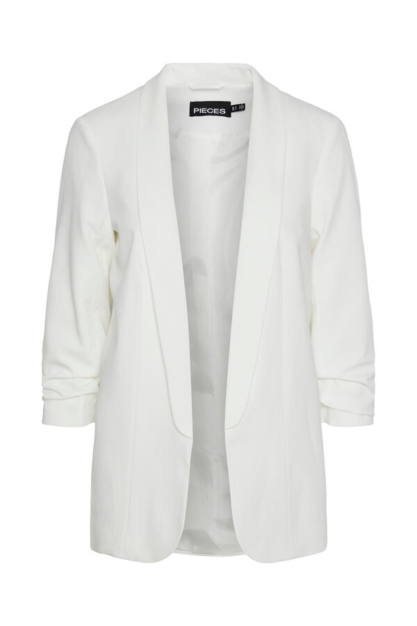 Springfield Blazer with 3/4-length sleeves, lapel detail and gathered sleeves. No buttons. white