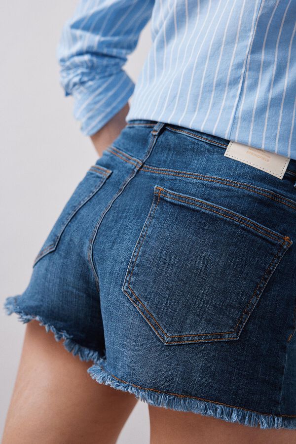 Springfield Udobne kratke hlače od trapera s izvučenim nitima plava