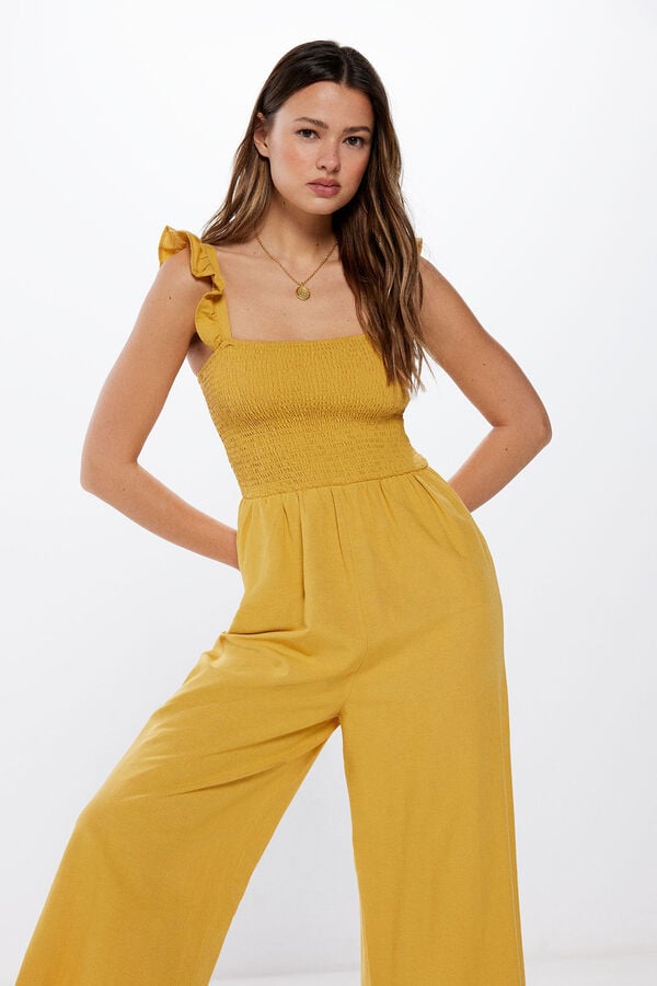 Springfield Flounced linen jumpsuit with straps banana