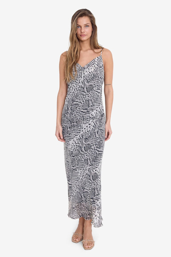 Noisy May Animal print midi dress with straps white