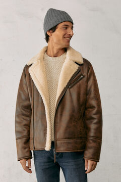 Springfield Double-faced faux leather perfect jacket brown