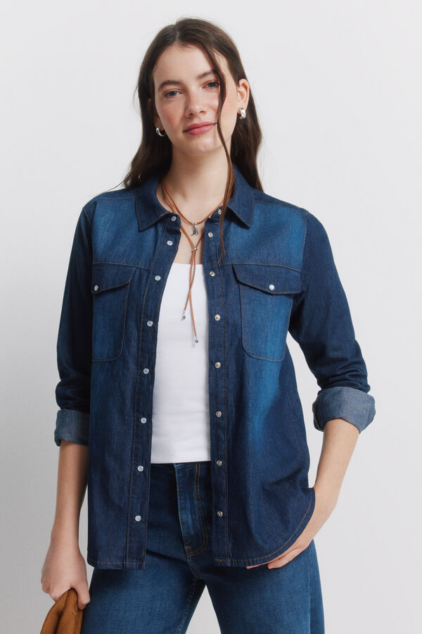 Springfield Denim shirt with cotton pockets blue