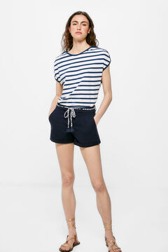 Springfield Sustainable wash cotton belted chino shorts navy mix