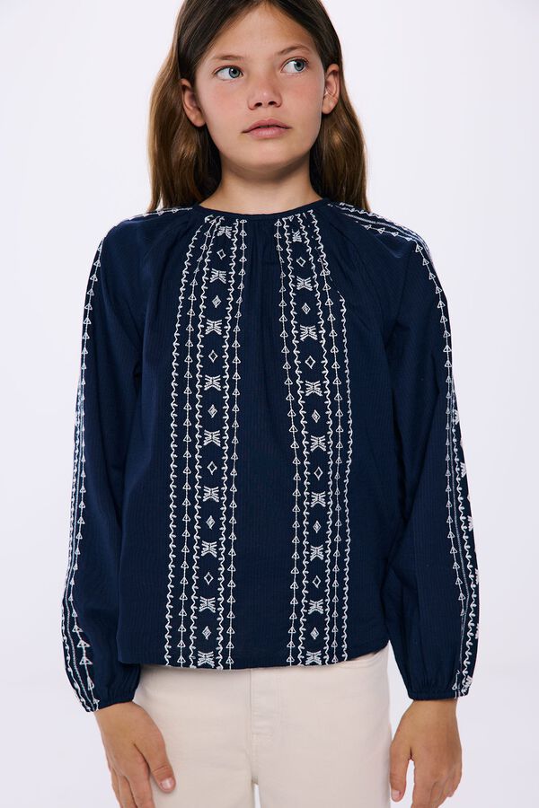 Springfield Girls' embroidered blouse bluish