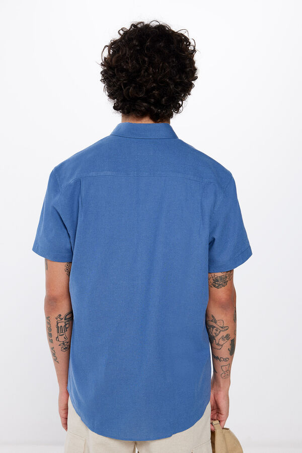 Springfield Camisa de manga curta em linho azul indigo