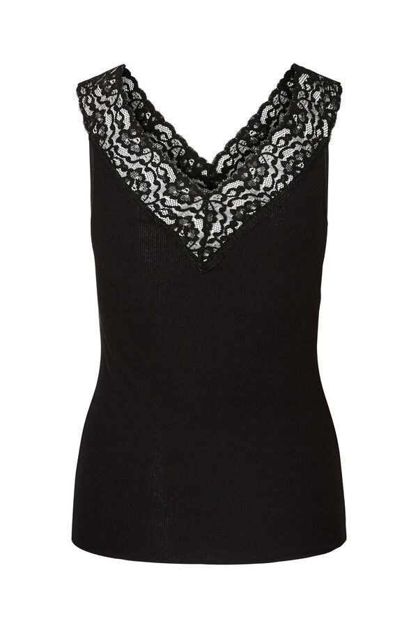 Springfield Essential vest top. Lingerie detail at the neckline and on the straps. crna