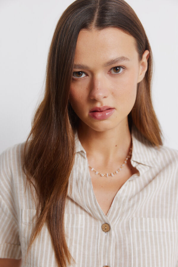 Springfield Chemise en lin &agrave; manches courtes camel