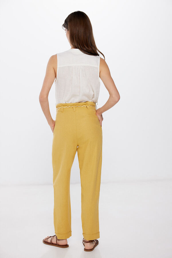 Springfield Two-tone linen trousers with belt banana