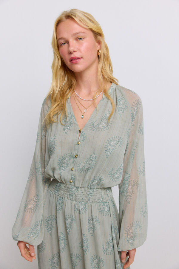 Springfield Honeycomb print midi dress green