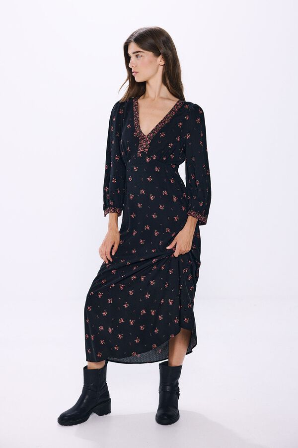 Springfield midi dress with print border neckline black