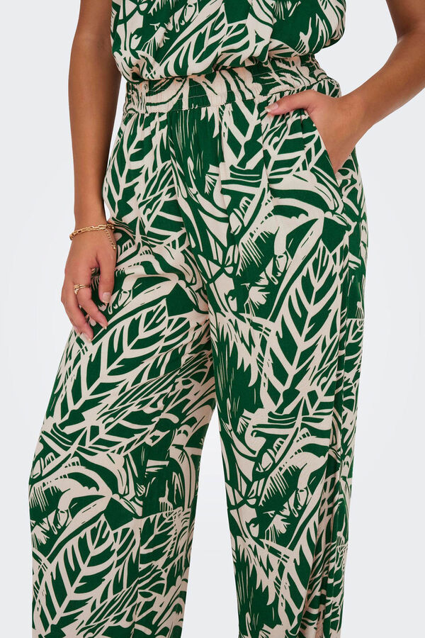 Springfield Printed fluid trousers zelena