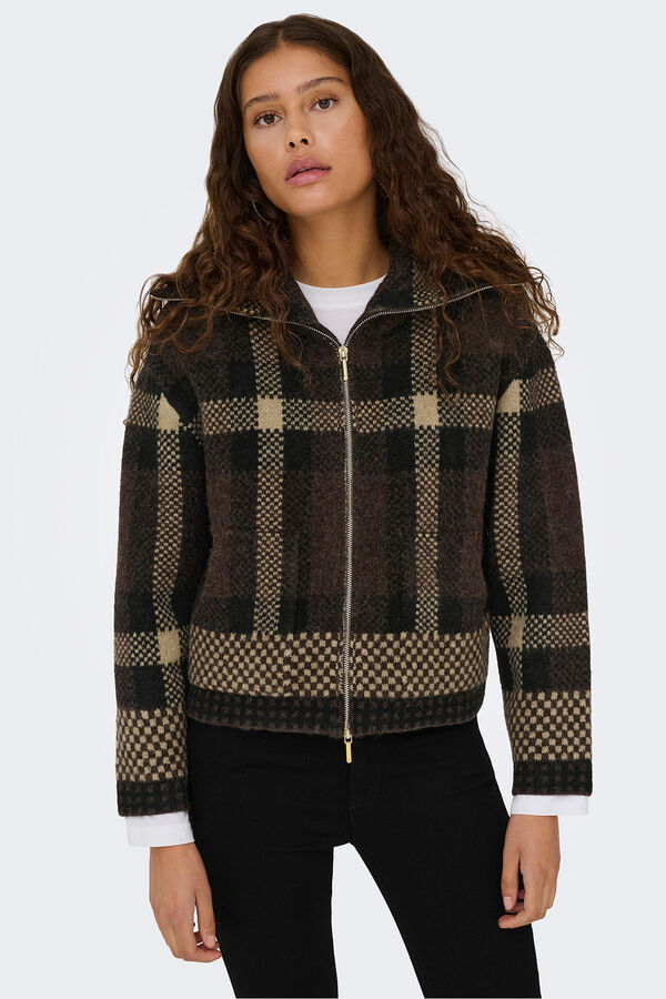 JDY Malha de casaco com fecho-&eacute;clair castanho