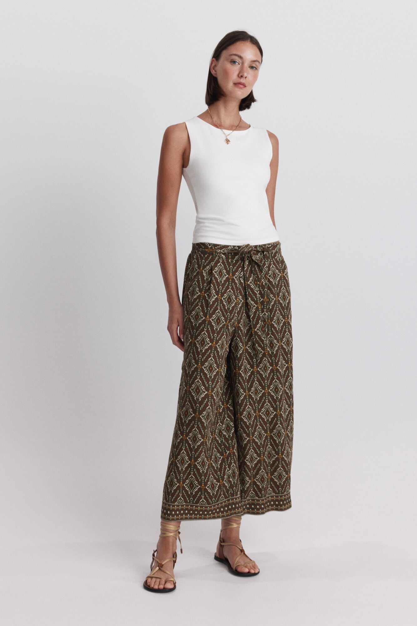 Springfield Printed fluid trousers with belt