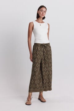 Springfield Printed fluid trousers with belt